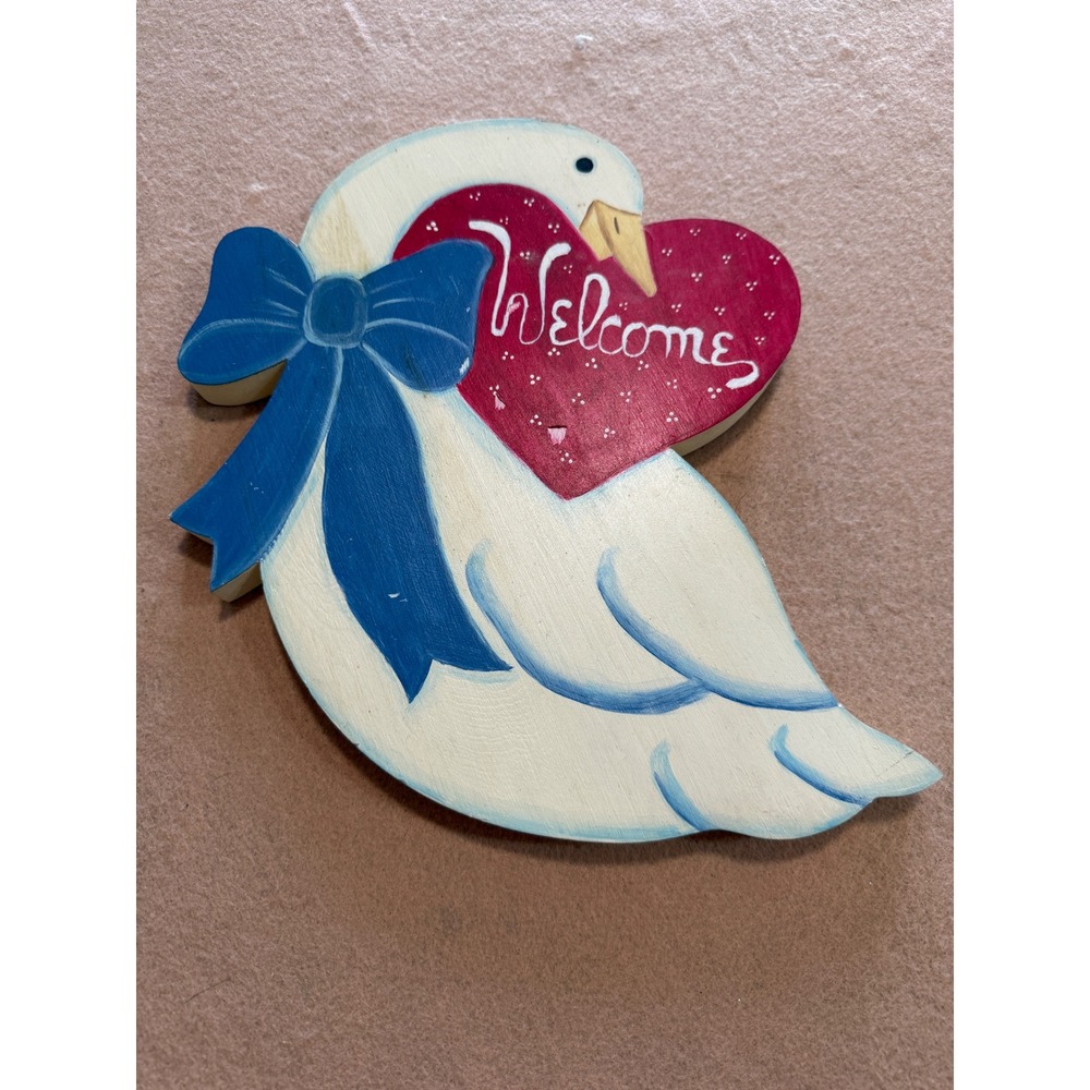 Vintage Welcome Sign Wall Decor Kitchen Country Folk Art Goose Hand Painted